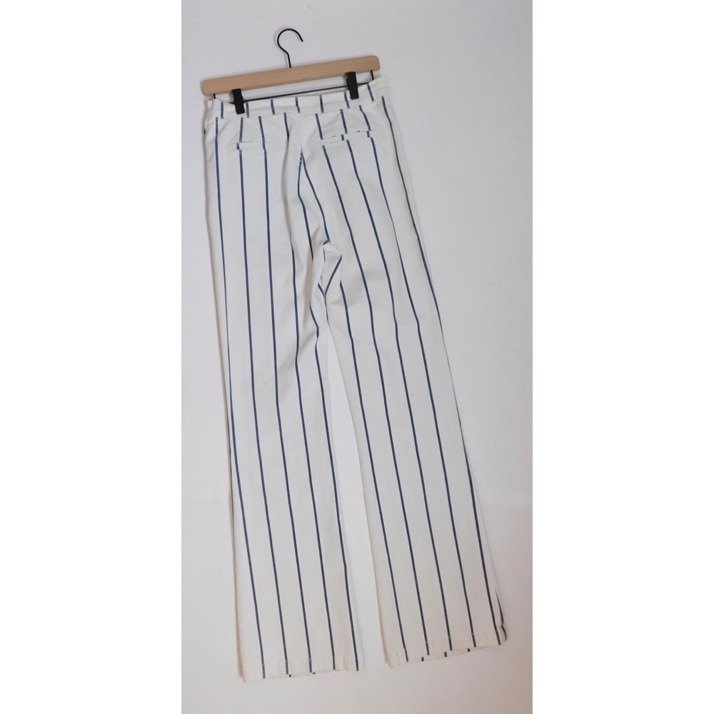 FRAME Denim Le High Waist Flare Side Zip Pants White & Blue Stripe ~ Large - Picture 9 of 16
